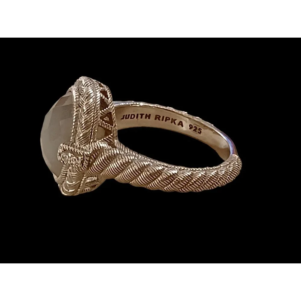 Judith Ripka 925 Sterling Silver Oval Natural Stone Size 9.75 Statement Ring - Picture 6 of 8